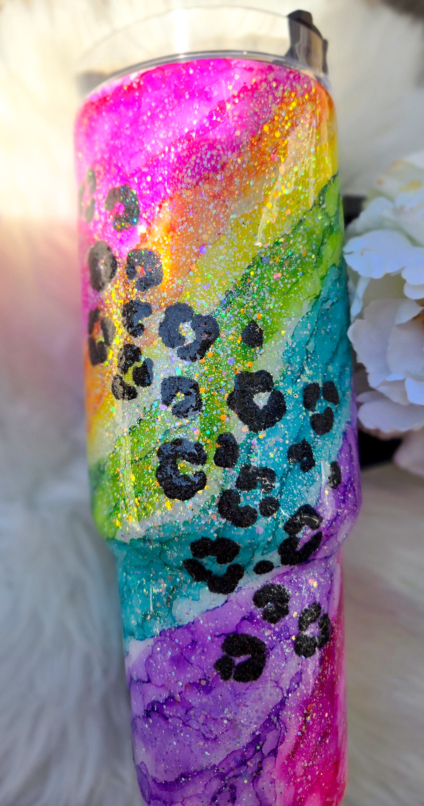 Custom Neon Leopard Swirl 40oz Tumbler