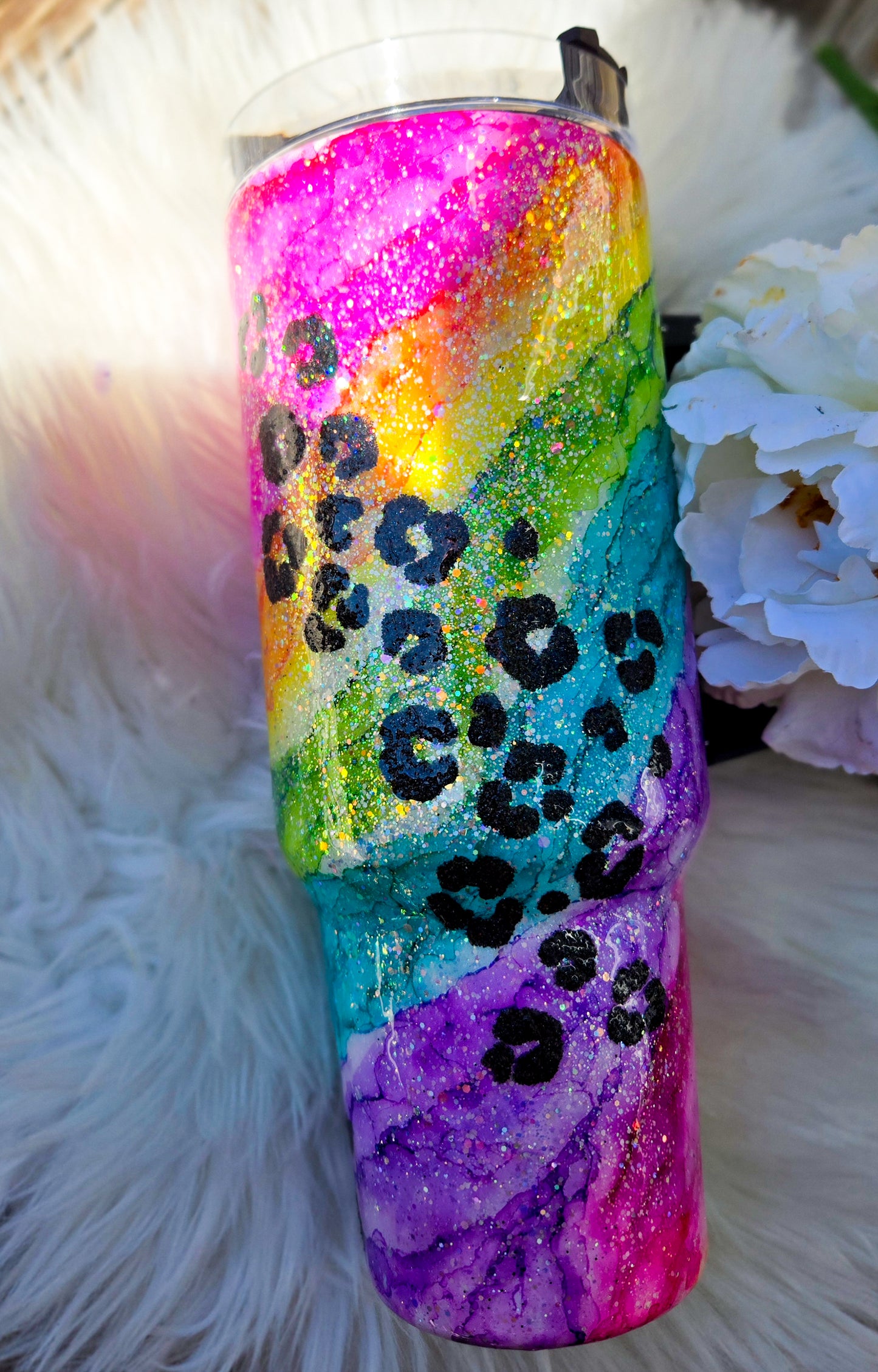 Custom Neon Leopard Swirl 40oz Tumbler