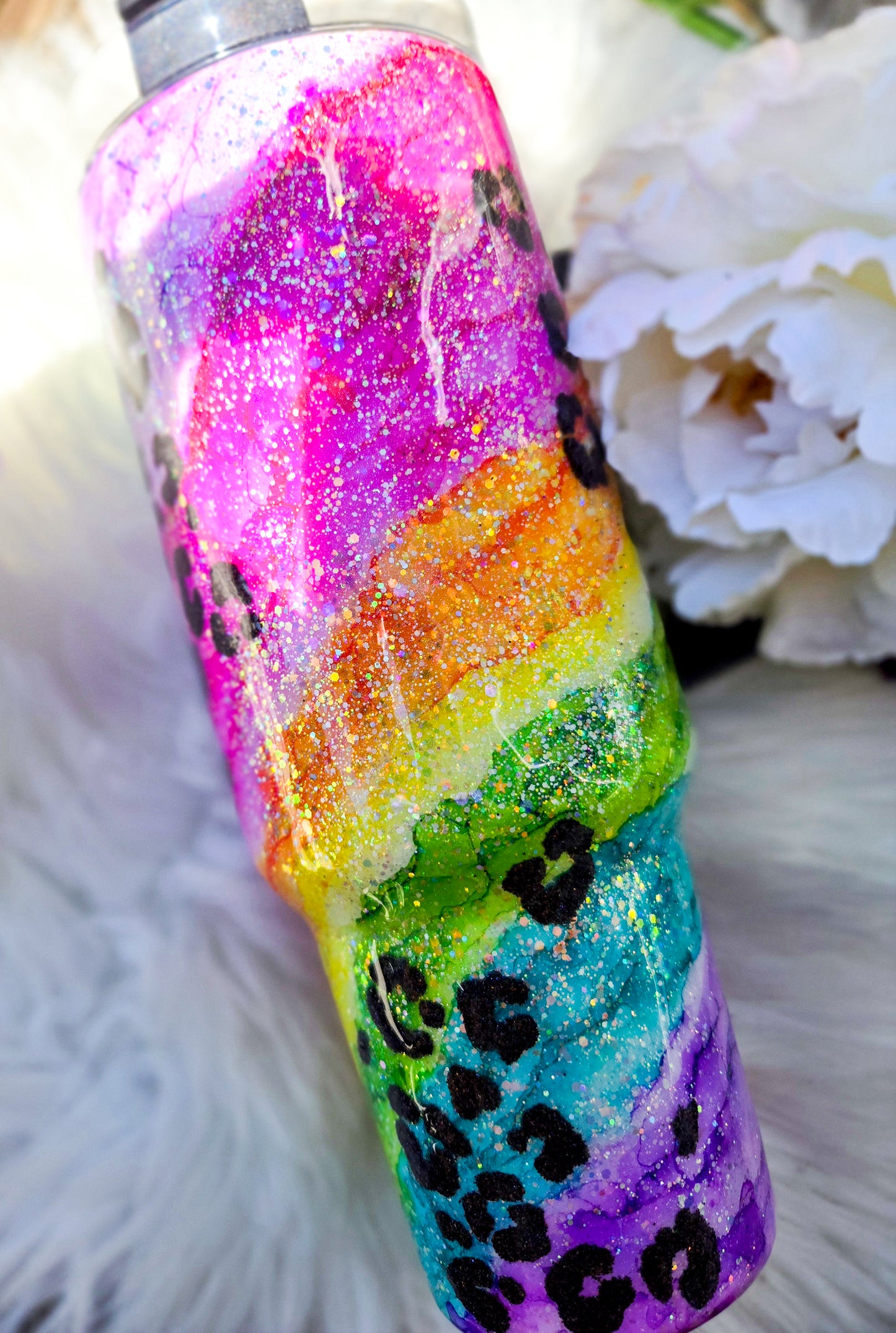 Custom Neon Leopard Swirl 40oz Tumbler