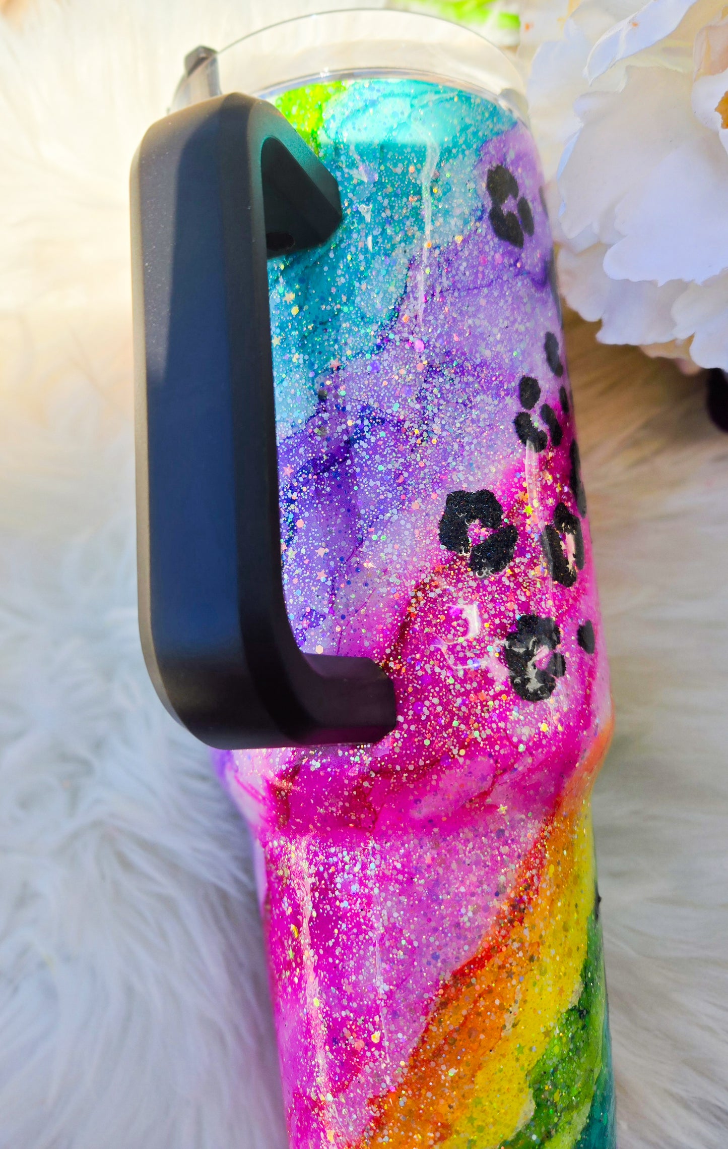 Custom Neon Leopard Swirl 40oz Tumbler