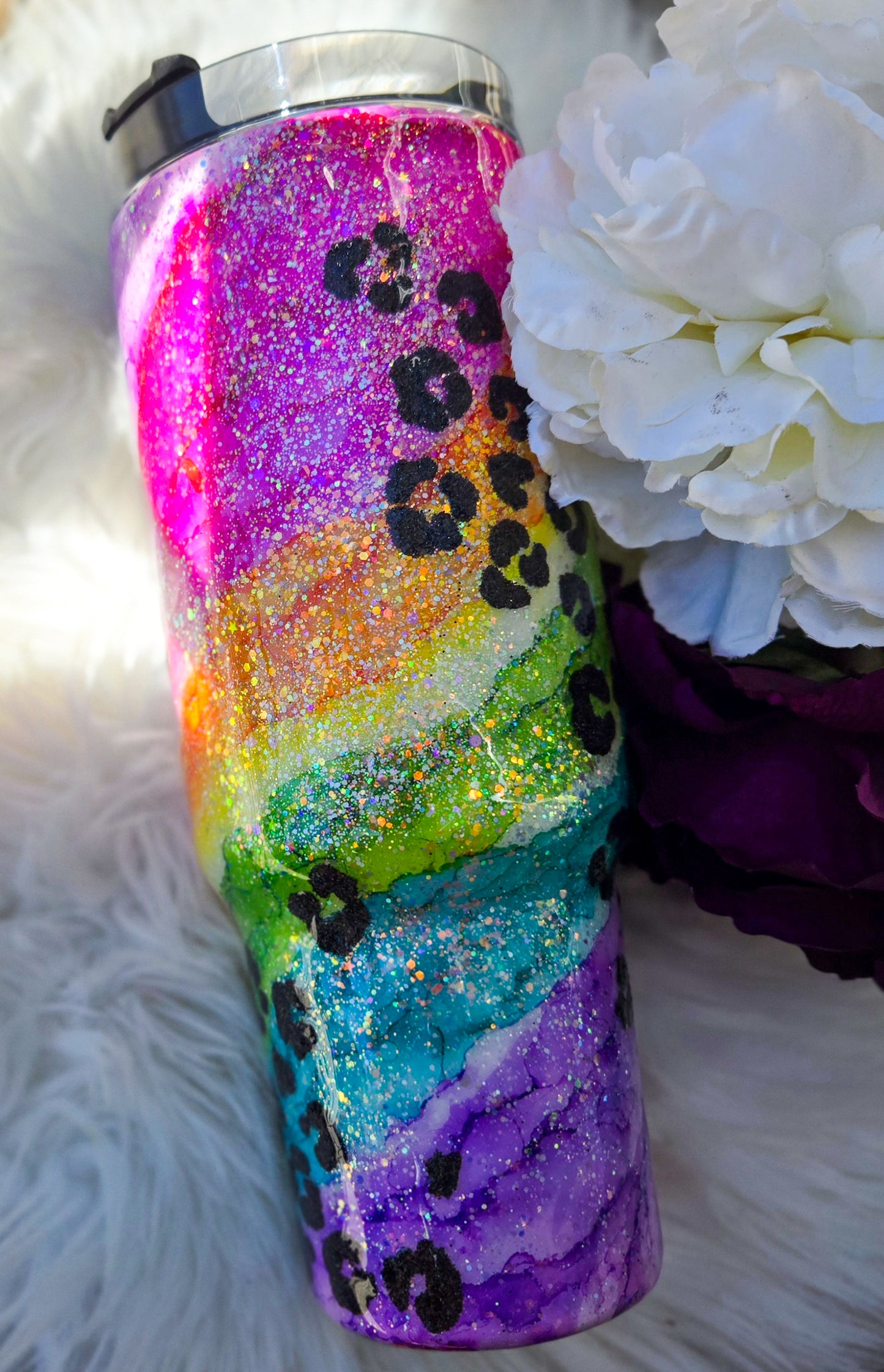 Custom Neon Leopard Swirl 40oz Tumbler