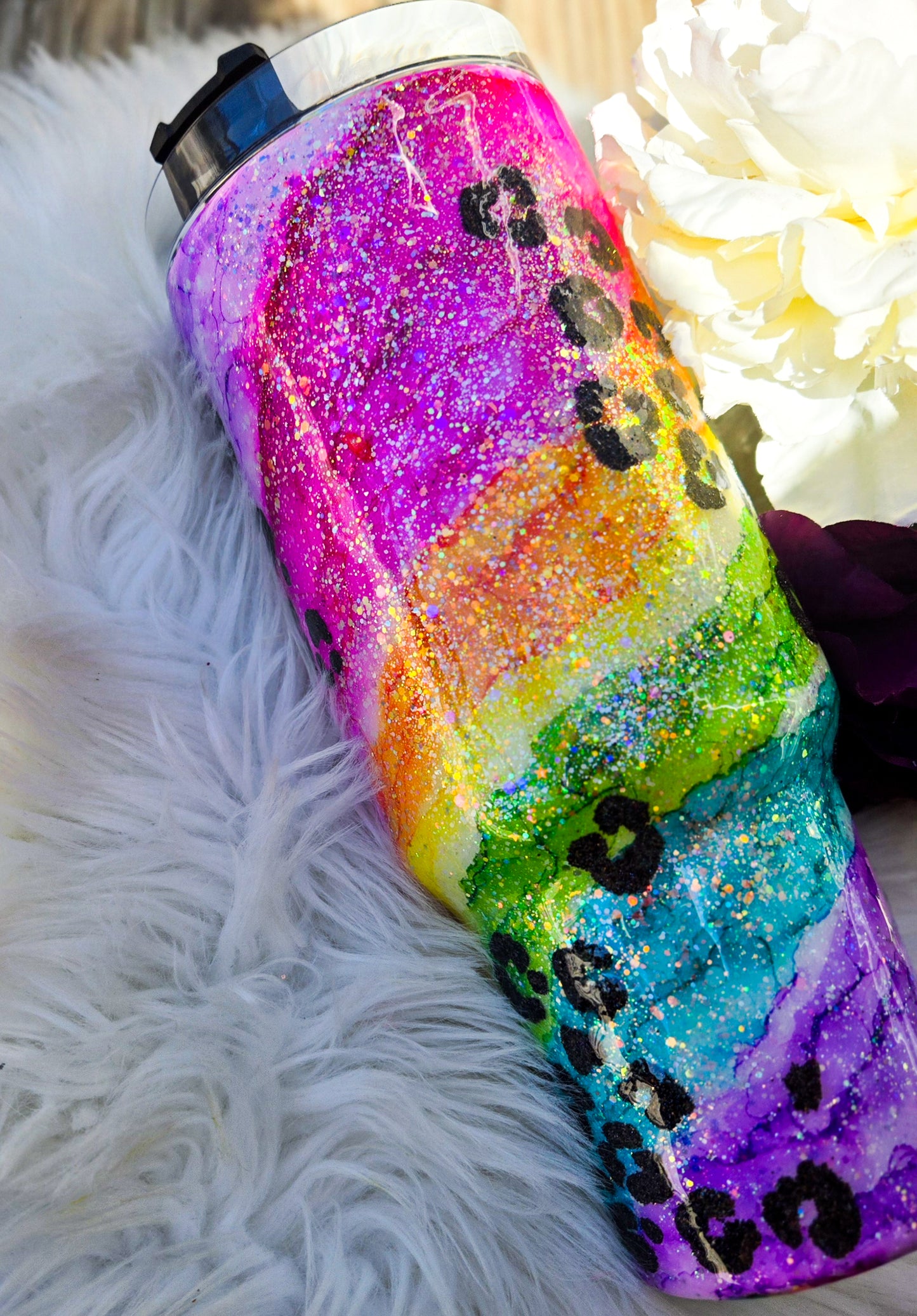Custom Neon Leopard Swirl 40oz Tumbler