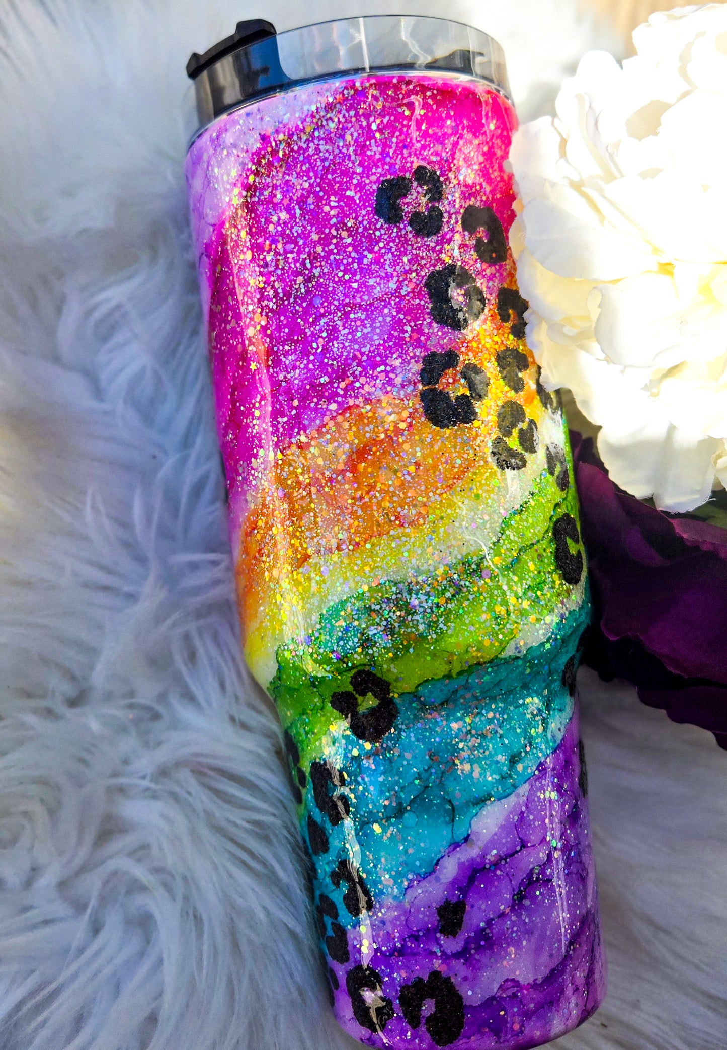 Custom Neon Leopard Swirl 40oz Tumbler