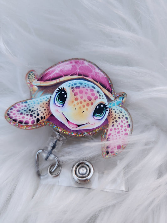 Pink Sea Turtle Badge Reel