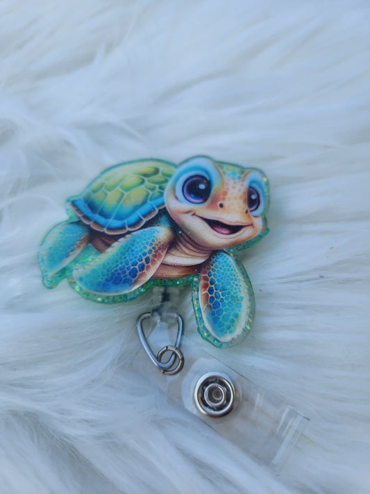 Blue Sea Turtle Badge Reel