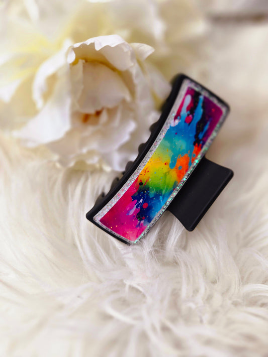 Bright Tie Dye Glitter Claw Clip