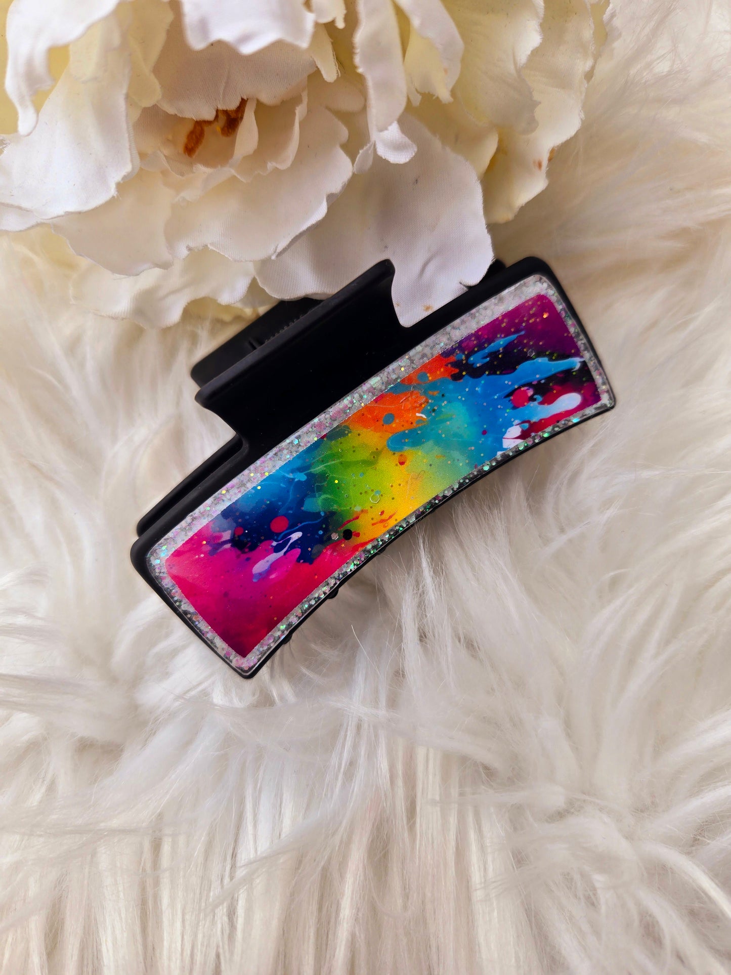 Bright Tie Dye Glitter Claw Clip
