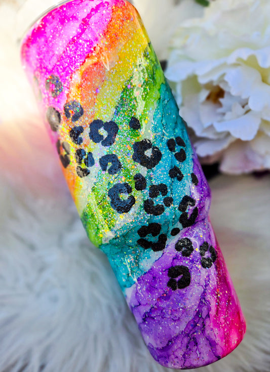 Custom Neon Leopard Swirl 40oz Tumbler